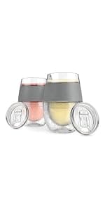 HOST Freeze Wine Glasses with Lids, Insulated Cooling Cups with Freezing Gel, Wine Tumbler Gifts for Women, Freezable Tumblers for Cocktails, Outdoor Party, and Home Bar Gifts, 8.5 oz Set of 2, Gray