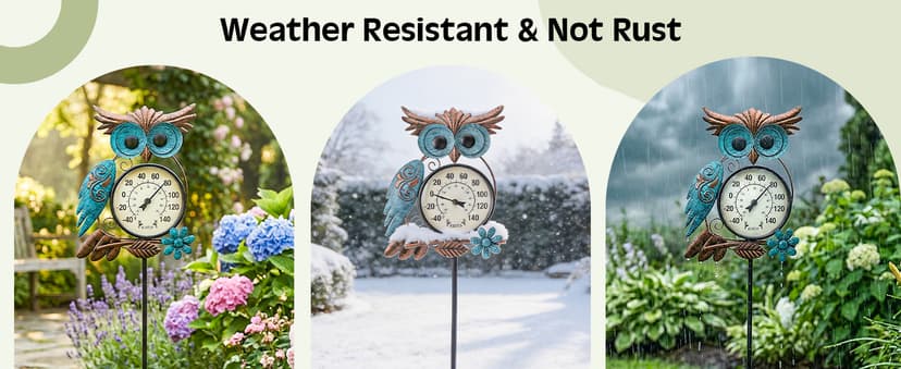 No Battery Needed Garden Stake Wall Art Gifts Idea Waterproof MUMTOP Outdoor Thermometer, Owl Outside Decor for Patio, Yard and Garden B09XB9V83S