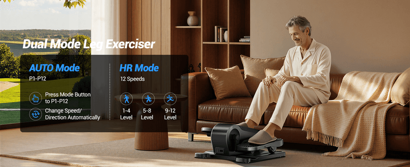 Under Desk Elliptical Machine, Electric Seated Pedal Exerciser, Mini Elliptical Leg Exerciser with Remoter, 12 Level Speeds, Forward & Reverse Direction, Manual & Auto Mode for Home Office