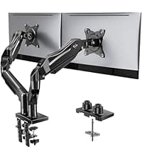 HUANUO FlowLift™ Dual Monitor Stand, Fully Adjustable Gaming Monitor Desk Mount for 13–32″ Computer Screens, Full Motion VESA 75x75/100x100 with C-Clamp & Grommet Base, Each Arm Holds 4.4 to 19.8 lbs