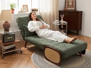3-in-1 Convertible Sleeper Chair Bed for Adults, Chenille Fabric Armchair with 5-Level Adjustable Backrest, Folding Single Sofa Couch Futon Guest Bed with Pillow for Small Spaces, Office, Green 35.43"