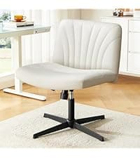 Marsail Criss Cross Office Chair with Wheels, Armless Wide Desk Chair for Active Sitting, PU Leather Cross Legged Chair for Home Office, Pet-Friendly & Easy Clean, Beige