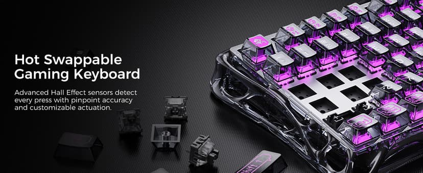GravaStar Mercury V75 Lite Hall Effect Magnetic Gaming Keyboard – 8KHz Rapid Trigger Wired 75% Keyboard, Adjustable Actuation, Hot-Swappable Switches, Transparent RGB for PC/Mac