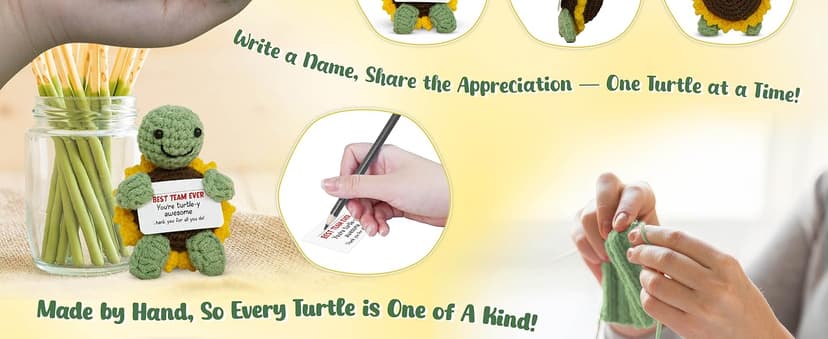 OASSIE Christmas Appreciation Gifts for Employee - Positive Turtle Crochet with Message Card - Thank You Birthday Team Stocking Stuffers Gifts for Coworkers Women Men, Office Desk Accessories Decor