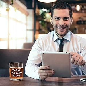 Futtumy Reward For Dealing With Idiots All Day Whiskey Glass, Funny Gifts for Men Coworker Friend Husband Boss Him, Novelty Old Fashioned Glass for Christmas Fathers Day Bosses Day Birthday, 10 oz