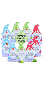 SpaLife Holiday Treats Facial Masks 12-Pack Assorted - Festive Christmas Skincare for Hydration and Refreshment - Gingerbread, Sundae, Cocoa & Eggnog