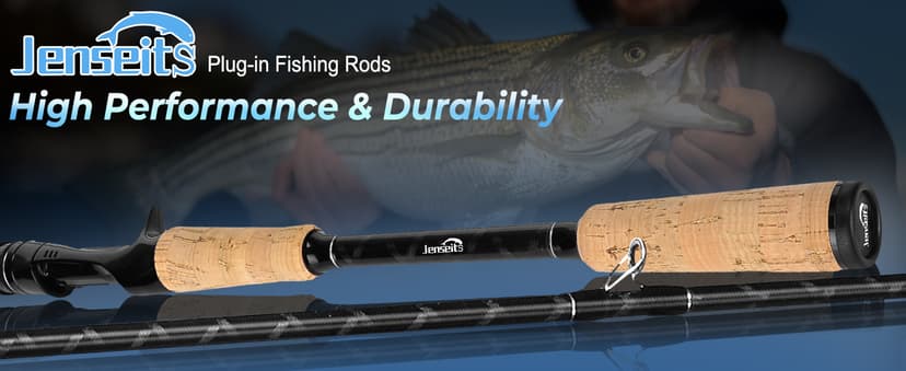 Jenseits 2Piece Carbon Fiber Spinning & Casting Fishing Rod, Ultra-Sensitive Lightweight, Stainless Steel Ceramic Guides, Cork & EVA Handle, Fast & Extra Fast Action, Bass Trout Freshwater Fishing Rod