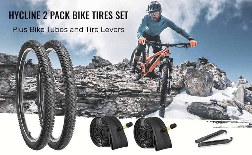 Hycline 2-Pack Mountain Bike Tires Set: 20/24/26/27.5-inch Folding Replacement High-Performance Wear-Resistant Bicycle Tires and Pair Inner Tubes with Tire Levers for MTB Off-Road Bike