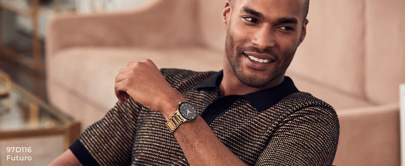 Bulova Men's Modern Gold Tone Stainless Steel 3-Hand Calendar Date Quartz Watch, Diamond Dial