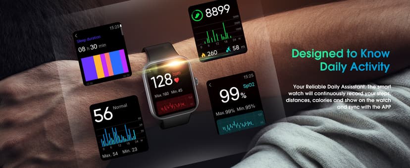 EURANS Smart Watch 45mm, AMOLED Fitness Watch with Heart Rate/Sleep Monitor Steps Calories Counter, IP68 Waterproof Activity Tracker Compatible with Android iOS