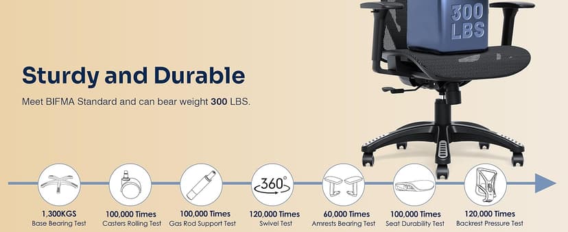 Ergonomic Office Chair, Mesh Computer Desk Chairs with Adjustable Lumbar Support, 3D Armrests, Tilt Function, Comfy Wide Seat, Swivel Executive Work Task Chair for Company and Home