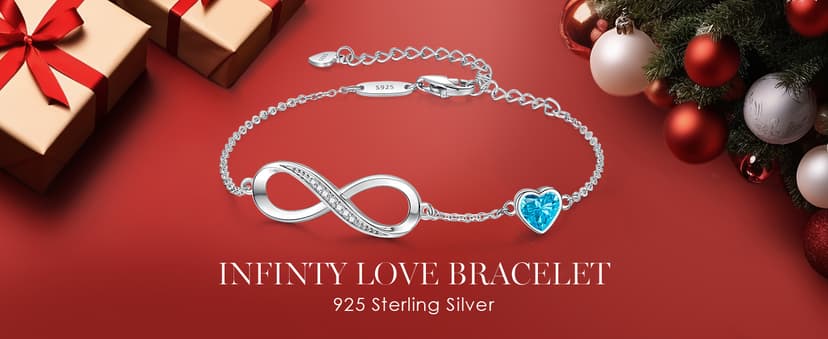 CDE Infinity Heart Birthstone Charm Link Bracelet for Women 925 Sterling Silver Adjustable Mother's Day Christmas Day Gift Anniversary Birthday Jewelry for Wife Girlfriend Her