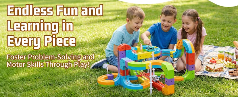 KlickRail Electric Train Set Flexible Race Track for 3 4 5 6 7 8 years old boys and girls, Building Toy Train Track Gravity-Defying 3D Embedded Layouts & Motorized Car, STEM Gift(Deluxe Set(88 Piece))