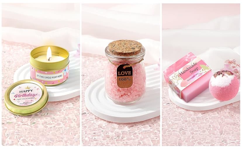 Birthday Gifts for Women, Happy Birthday Gifts Basket for Women Self Care Gift Get Well Soon Gifts, Rose Relaxing Spa Gift Basket with Beach Towel, Woman Birthday Gift for Sister Coworker Her Bestie