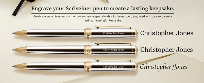 Scriveiner Silver Chrome Ballpoint Pen - Stunning Luxury Pen, Real Gold Plating, Schmidt Black Refill, Best Ball Pen Gift Set for Men & Women, Professional, Executive, Office, Nice, Fancy Pens