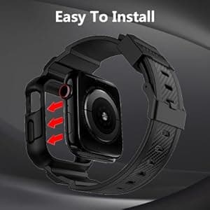 OROBAY Rugged Band Compatible with Apple Watch Band 45mm/44mm/42mm with Case, Shockproof Strap for iWatch SE3 SE2 SE Series 9/8/7/6/5/4/3/2/1 with Bumper Case Cover Men Women, Matte Black