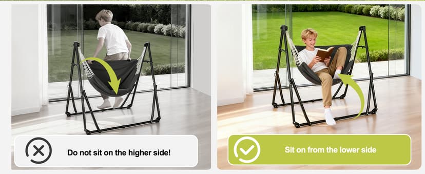 2-in-1 Hammock & Swing Chair for Teens – Adjustable Folding Chair with Collapsible Steel Stand, Portable for Camping, Travel, Patio & Indoor Use, Includes Carrying Case, Supports 440 LBS