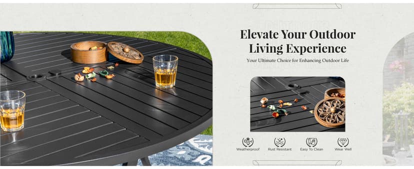 MIXPATIO 7 Pieces Round Outdoor Dining Set for 6, Patio Dining Set Wicker Rattan Chairs with Soft Cushion and 54" Round Table with Umbrella Hole, Round Patio Table and Chairs for Backyard Porch