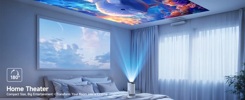 Mini Projector 4K support with WiFi 6 and Bluetooth 5.4, 5w Soundbase Speaker, Auto Vertical Keystone 180°Rotatable Portable Proyector for Home Bedroom Outdoor HY300Pro+