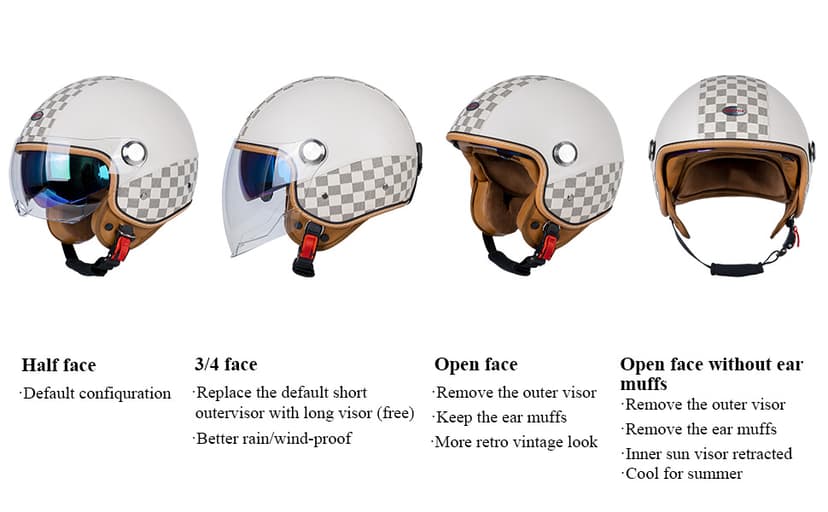 Dual Visor 3/4 Open Face Motorcycle Helmet for Men & Women, DOT Approved Unisex Retro Half Helmet,Motorbike Casco for Moped Cruiser Bobber and Chopper