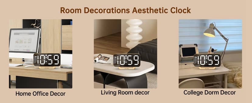 Peakeep Slim Digital Mirror Aesthetic Alarm Clock for Bedrooms Desk Decor - Plug in Electric Big LED Modern Small Clock for Office Living Room, Battery Backup, 6 Dimmers (Gold)