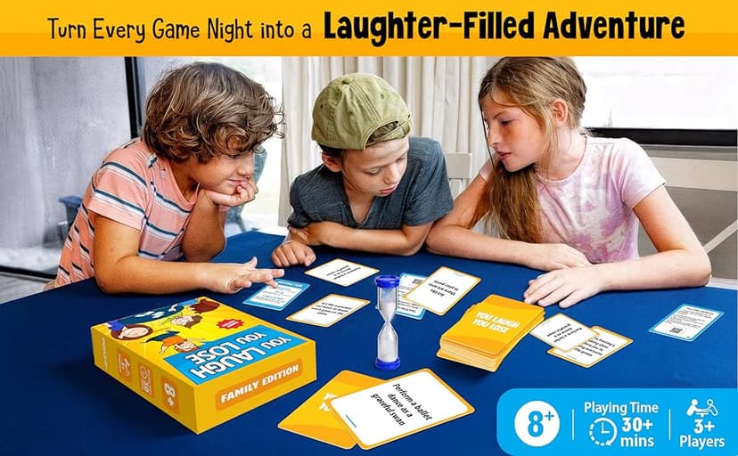 BRAVEBUG You Laugh You Lose Game - Funny Charades Kids Games - Board Games for Kids & Teens - Try Not to Laugh Challenge - Sleepover Party Supplies for Girls, Birthday Game for Family, Kids & Girls