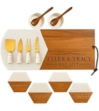 Personalized Acacia Wood Charcuterie Board Set with Stainless Steel Knives – Custom Cheese Board Gift for Wedding, Christmas, Housewarming, Bridal Shower, Anniversary, Women and Couples, Gifts for Her