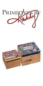 Primitives by Kathy 18192 Classic Hinged Wood Box, 4 x 4 x 2.75-Inches, Good Friends Are Like Stars