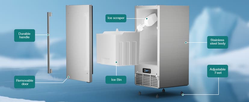 Commercial Under Counter Ice Maker 100 Lbs/Day with 30 LBS Storage Bin, Freestanding Built-in Ice Maker, 15" W Undercounter Ice Machine with Self Cleaning for Home/Bar/Cafe/Restaurant, Silver