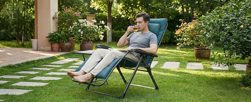 EVER ADVANCED Thick Padded Zero Gravity Chair, Oversized Reclining Lounge Chair with Adjustable Headrest & Cup Holder, Heavy Duty Support 350 lbs, Foldable for Camping, Lawn, Outdoor & Indoor, Green