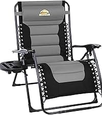 Colegence Oversized Padded Zero Gravity Lounge Chair, Foldable Patio Anti Gravity Reclining Chairs Folding Lawn Recliner with Cup Holder for Yard, Camping, Outdoor, Support 350 LBS, Black