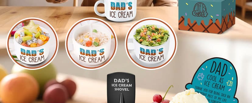Funny Dad Birthday Gifts from Daughter Son, Novelty Christmas Dads Gift for Daddy Dada Father StepDads, Unique New Dad gifts from Wife, Dad's Ice Cream Bowl Presents Set