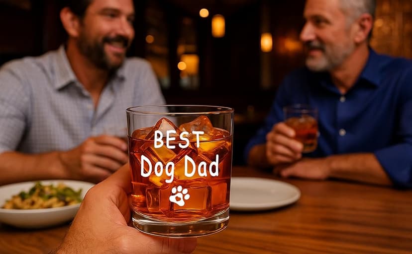 Best Dog Dad Whisky Glasses, Birthday Fathers Day Christmas Gifts for Dog Dad from Daughter Son Kids 10 OZ Old Fashioned Glass with Gift Box