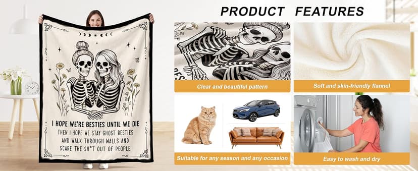 Halloween Gifts for Women, 20th 30th 40th 50th 60th Friend Birthday Gifts for Women, Friend Bestie BFF Best Friend Birthday Gifts for Women, Flannel Halloween Blanket, 50" x 60" B0GYMZ74SV