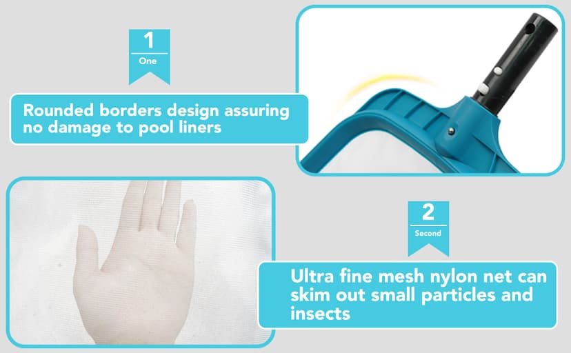 POOLWHALE Professional Pool Skimmer Net,Fine Mesh Net Bag,Heavy Duty Swimming Leaf Skimmer Cleaning Tool - Fast Cleaning,Debris Pickup Removal- Fits Standard Swimming Pool Poles(No Pole)