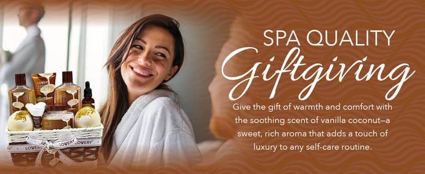 Gifts For Women Gift Basket for Women– 9 Piece Set of Vanilla Coconut Home Spa Set, Includes Fragrant Lotions, Extra Large Bath Bombs, Coconut Oil, Luxurious Bath Towel & More