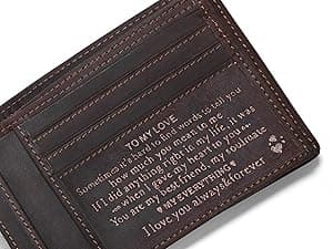 Personalized Engraved Wallet for Boyfriend Husband from Wife Girlfriend - Valentines Day Christmas Birthday Anniversary Wedding - I Love You - Men Bifold Leather Wallets for him
