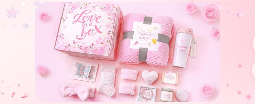 Birthday Gifts for Women, Gift Basket for Mom Wife Sister Her Friends, Luxury Self Care Spa Set with Blanket, Thank You Get Well Soon Holiday Gifts Box for Mother Valentine Day (Red)