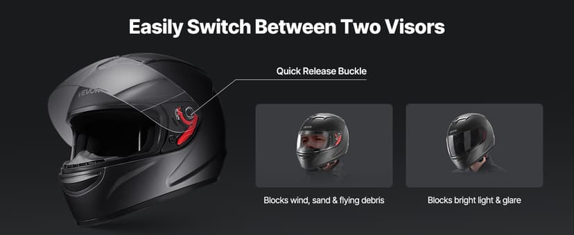 VEVOR Full Face Motorcycle Helmet DOT Approved, Dual Visor & Interchangeable Lens, Smart Street ABS Helmet Comfortable Motocross Helmet, Fit for Youth & Adults