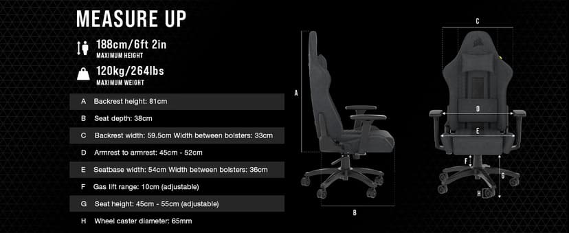 Corsair TC100 Relaxed Gaming Chair - Leatherette - Racing-Inspired Design - Lumbar Pillow - Detachable Memory Foam Neck Pillow - Adjustable Seat Height - Adjustable Armrests - Black