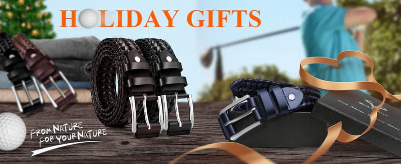 BULLIANT Men Belt 2Pack,Braided Woven Leather Belt For Men Golf Casual Jeans 1 3/8"