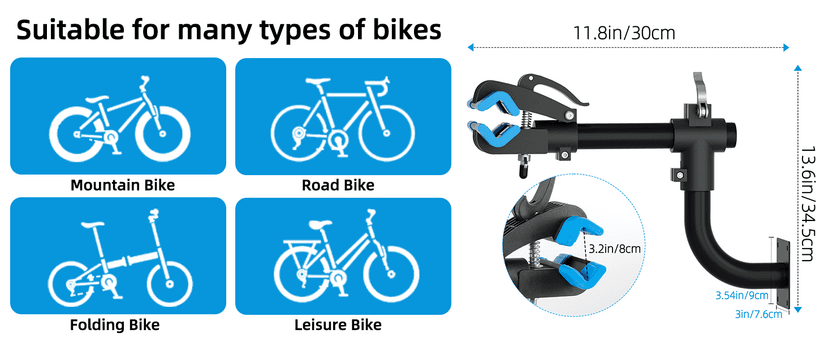 Urban Deco Bike Repair Stand Bench Mount Bike Stand Wall Mounted Bike Work Stand Bicycles Maintenance Rack Bike Clamp for Road Mountain Bike,Road Bike (13.6 inch Curved)