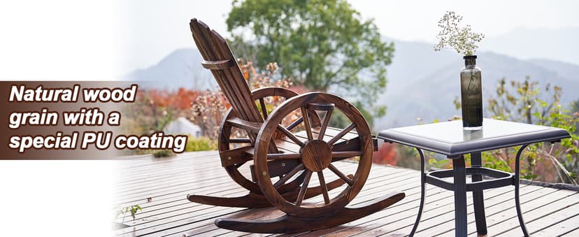 Spurgehom Outdoor Wooden Rocking Chair, Yard Glider Rocking Chairs Patio Decor Wood Rocker with Slatted Design, Adirondack Rocking Chair for Porch Lawn Garden Balcony Poolside, Brown(2PC)