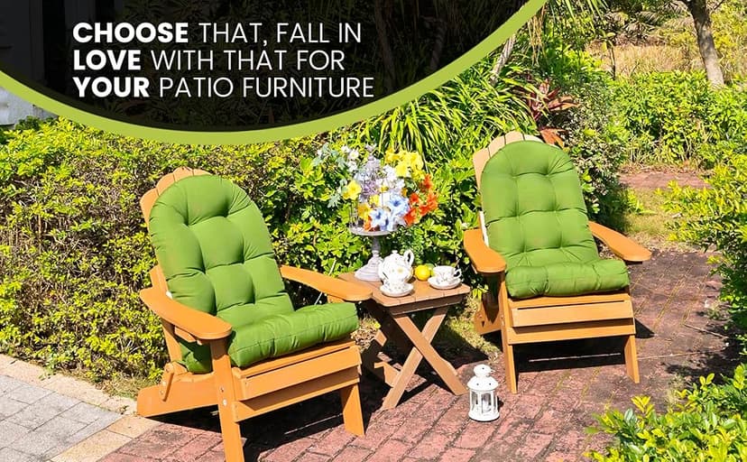 BLISSWALK Outdoor Adirondack Chair Cushions, Set of 2 Solid,Tufted Thick Seat & Round High Back Wicker Chair Cushions for Patio Furniture,48"x21"x4",Invisible Green