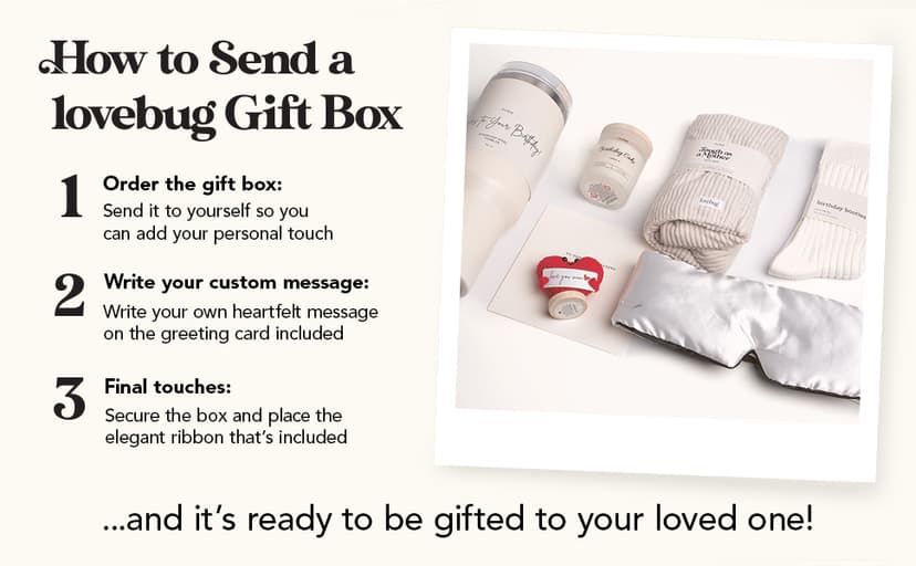 lovebug Mom Birthday Gifts - Thoughtful Gift Box for Mom with Blanket, Candle, Tumbler, Socks, Self Care Items - Get Well Soon Care Package Set - Birthday Gift Basket for Women
