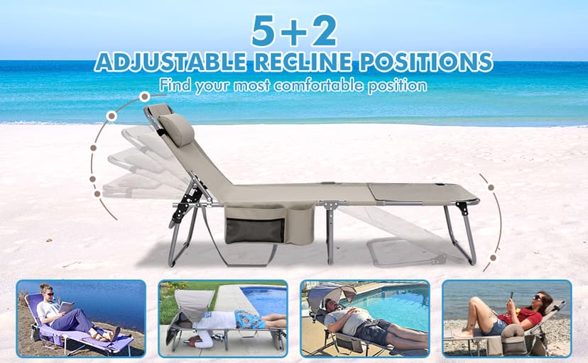 Oversized Extra Wide Tanning Chair with Sun Canopy Face Hole Padded Adjustable Washable, Heavy Duty Layout Folding Lounge Chair for Outside Beach Reading Sunbathing, UPF 50+, XL, Plus Size, 330 LBS