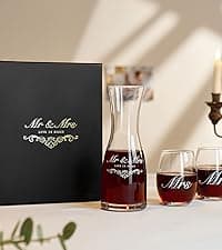 AW BRIDAL Wedding Gifts Bridal Shower Gifts Engagement Gift for Couples Newlyweds Mr & Mrs Wedding Wine Glasses Set of 2 - Wine Opener Wine Stopper with Engraved Wooden Keepsake Box
