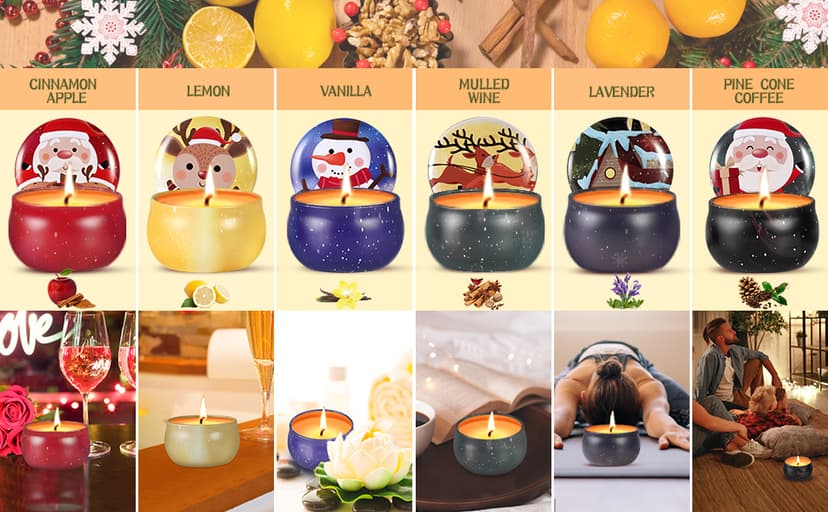Christmas Scented Candles Gifts Set for Women, 6 Pack 2.5 Oz Candle Set, Natural Soy Wax for Home Scented, Aromatherapy Candles for Birthday, Christmas Gifts for Women B0F9NK17ZT