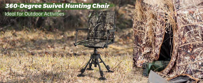 Tangkula Hunting Chair, 360 Degree Silent Swivel Blind Chair with 4 Adjustable Legs, Foot Pads & Armrests, Portable Folding Hunting Chairs for Blinds, Fishing, Camping