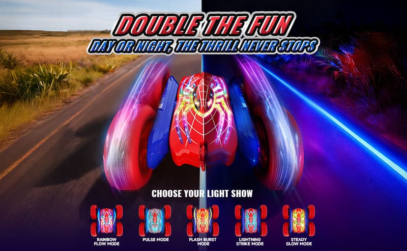 360°Flip Remote Control Car Toys for 3-12 Boy Toys, 4WD RC Cars Double-Sided with Glowing Hero Eyes & Legs, 2.4GHz Drift RC Stunt Race Car, Christmas Birthday Gifts for Boys Age 3 4 5 6 7 8 9 10 11 12